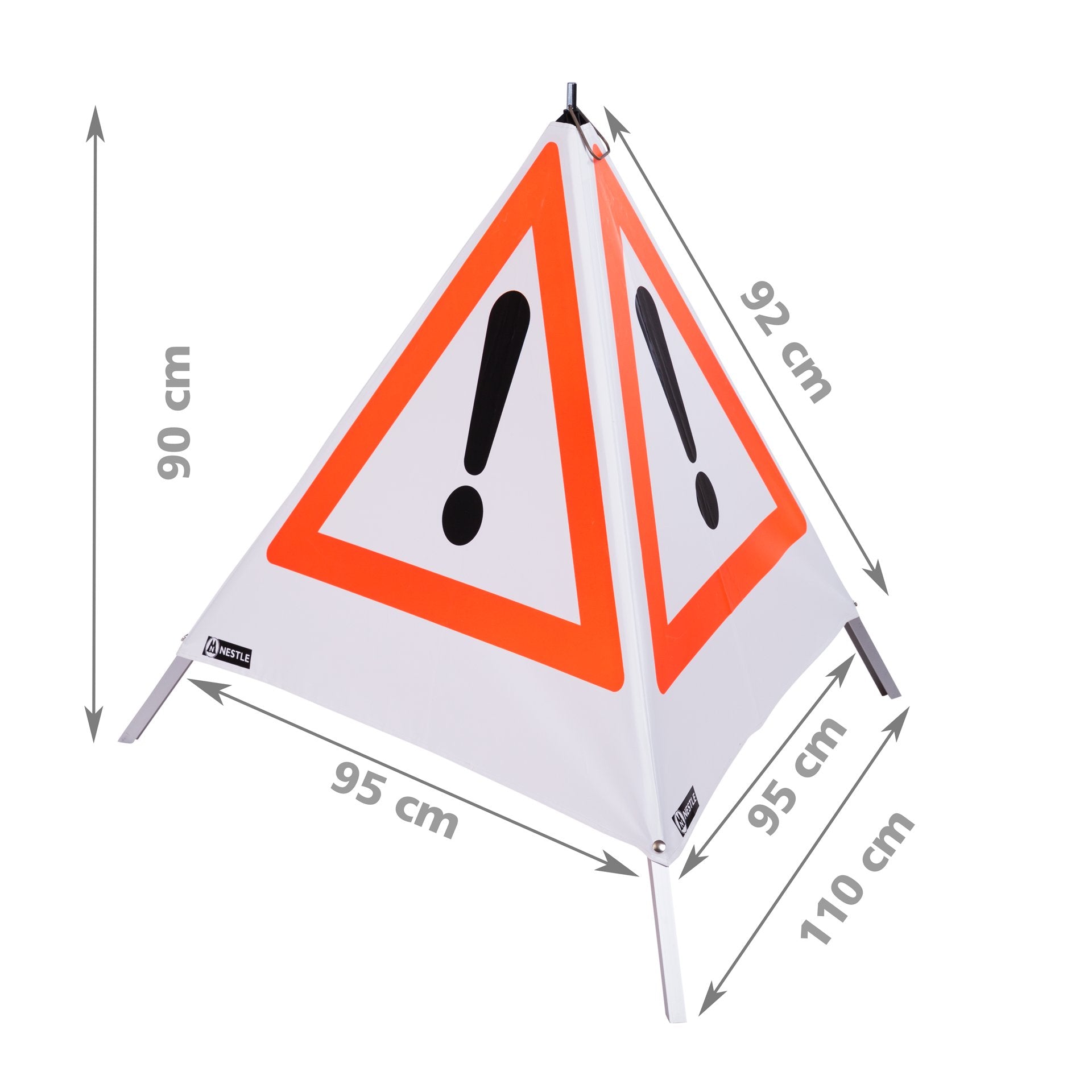 NESTLE Warnpyramide 90 cm, Achtung (VZ101), weiß, mit Mittelfuß NESTLE Warnpyramide 90 cm, Achtung (VZ101), weiß, mit Mittelfuß